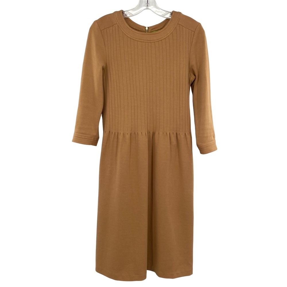 Elizabeth McKay The Pleated Belted Knit Dress Camel Brown - Picture 2 of 10